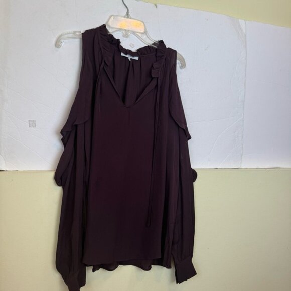 Parker Marjorie Silk Ruffles Boho Balloon Sleeves Shoulder Blouse Top V Neck S - Picture 4 of 16